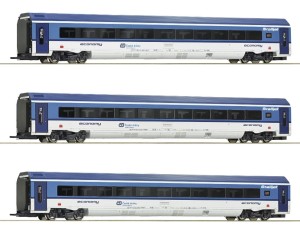 Zestaw 3 wagonów osobowych Railjet Vindobona H0-1:87 ČD ep. VI z oświetleniem, Roco 74068, NA ZAMÓWIENIE