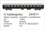 Wagon osobowy kuszetka 110Ac Gdynia H0-1:87 PKP ep. IVc + oświetlenie, ROBO 244511