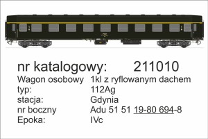 Wagon osobowy 1. kl. 112Ag Gdynia ryflowany dach H0 1:87 PKP ep. IVc, ROBO 211010