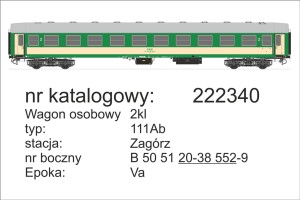 Wagon osobowy 2. kl. 111Ab H0-1:87 Zagórz PKP ep. Va, Robo 222340, NA ZAMÓWIENIE