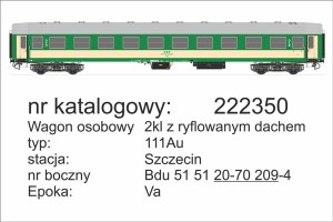Wagon osobowy 2. kl. 111Au Szczecin ryflowany dach H0-1:87 PKP ep. Va, Robo 222350, NA ZAMÓWIENIE