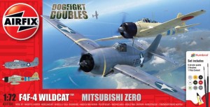 Grumman F4F-4 Wildcat + Mitsubishi Zero Fighter 1:72 z klejem, farbami i pędzlami, Airfix 50184