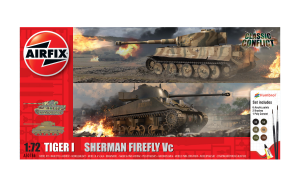 Gift Set - Classic Conflict Tiger 1 & Sherman Firefly 1:72 z klejem, farbami i pędzlem, Airfix 50186, NA ZAMÓWIENIE