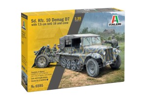 Niemiecki transporter z działem i figurkami Sd. Kfz. 10 Demag D7 with 7,5 cm leIG 18 and crew w 1:35, Italeri 6595