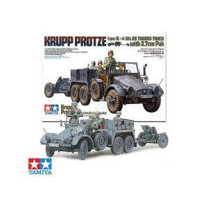 Niemiecki ciągnik transporter Krupp Protze 1ton (6x4) Kfz.69 z działem i figurkami  with 3,7 cm Pak 36 and crew w 1:35, Tamiya 35259