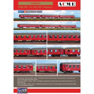 Zestaw 3 wagonów 4-osiowych osobowych ekspresu “Neptun” (Prague - Berlin – Copenaghen) DSB ep. IVb, H0-1:87, ACME 55217, NA ZAMÓWIENIE