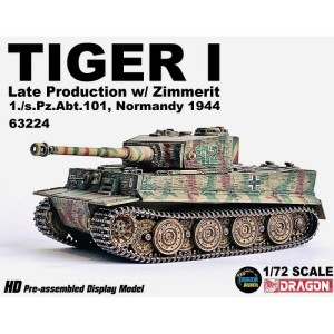 Niemiecki czołg Tiger I Late Production w/ Zimmerit - 1./s.Pz.Abt. 101, Normandy 1944 ( zlozony model ) w 1:72, Dragon 63224