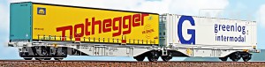 Wagon platforma kontenerowa Sggmrss 90’ z kontenerami “Nothegger” i "Greenlog" H0-1:87 PKP AAE ep. V-VI, ACME 40391, NA ZAMÓWIENIE