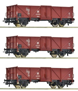 Zestaw 3 wagonów węglarek typu Ommu H0-1:87 DR ep. III, Roco 6600115, NA ZAMÓWIENIE