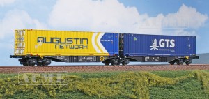 Wagon platforma kontenerowa Sggmrss 90’ z kontenerami “Augustin Network” i “GTS” H0-1:87 GTS Rail ep. VI, ACME 40498, NA ZAMÓWIENIE
