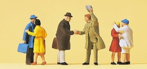 Podróżni, powitanie, Preiser 14028, figurki H0-1:87