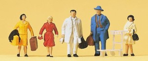 Podróżni z wózkiem bagażowym, Preiser 14104, figurki H0-1:87