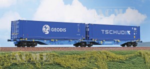 Wagon platforma kontenerowa typ Sggmrs TATRA 90ft z kontenerami “Geodis” i “Tschudi” H0-1:87 Eurowagon (PL) ep. VI, ACME 40399, NA ZAMÓWIENIE