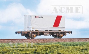 Wagon platforma intermodalna typ Lgmns z kontenerem "DSB" H0-1:87 DSB ep. V, ACME 40510, NA ZAMÓWIENIE