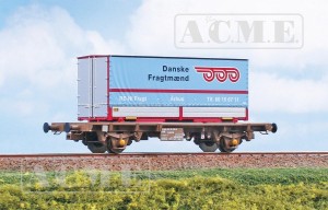 Wagon platforma intermodalna typ Lgmns z kontenerem "Danske Fragtmænd" H0-1:87 DSB ep. V, ACME 40512, NA ZAMÓWIENIE