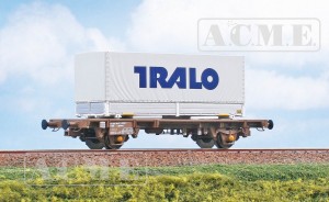 Wagon platforma intermodalna typ Lgmns z kontenerem "Tralo" H0-1:87 DSB ep. V, ACME 40515, NA ZAMÓWIENIE