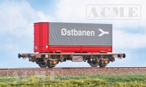 Wagon platforma intermodalna typ Lgmns z kontenerem "Østbanen" H0-1:87 DSB ep. V, ACME 40517, NA ZAMÓWIENIE