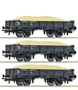 Zestaw 3 platform 2-osiowych typ GZMK z piaskiem H0-1:87 NS ep. III, Roco 6600259, NA ZAMÓWIENIE