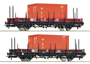 Zestaw 2 platform typu Ks H0-1:87 MAV ep. IV z kontenerami MAV, Roco 6600076, NA ZAMÓWIENIE