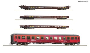 Zestaw 4 wagonów Rollende Landstraße Set (1 osobowy i 3 platformy 8-os. niskopodłogowe) OBB ep. VI H0-1:87, Roco 6600042, ZAPOWIEDŹ