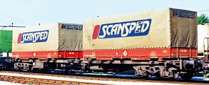 Wagon platforma Sgnss 60* z kontenerami ScanSped H0-1:87 DSB ep. IV-V, ACME 40372, NA ZAMÓWIENIE