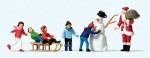 Św. Mikołaj, bałwan, zabawy dzieci na śniegu, Preiser 10626, figurki H0-1:87