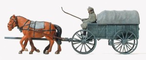 Zaprzęg z wózem polowym H0-1:87 III Rzesza, Preiser 16570, figurki niemalowane