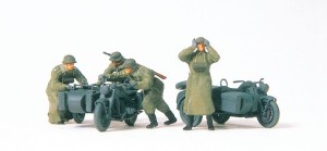 Motocykliści i 2 Zundappy KS 750 H0-1:87 III Rzesza, Preiser 16580, figurki niemalowane