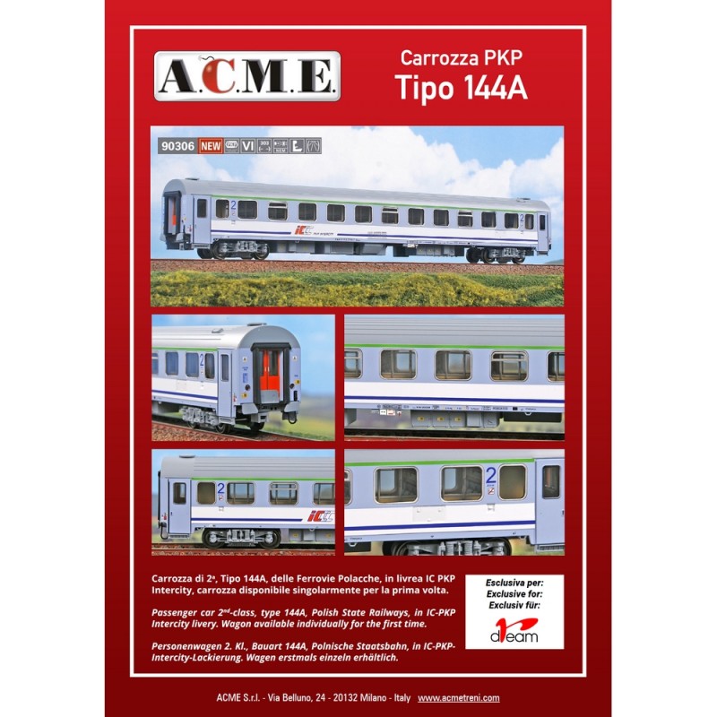 Nowe wagony 4-osiowe osobowe 2 kl. Typ 144A ICCC PKP Intercity ep. VI H0-1:87, ACME 90306 (EXCLUSIVE 2Dream) !!!