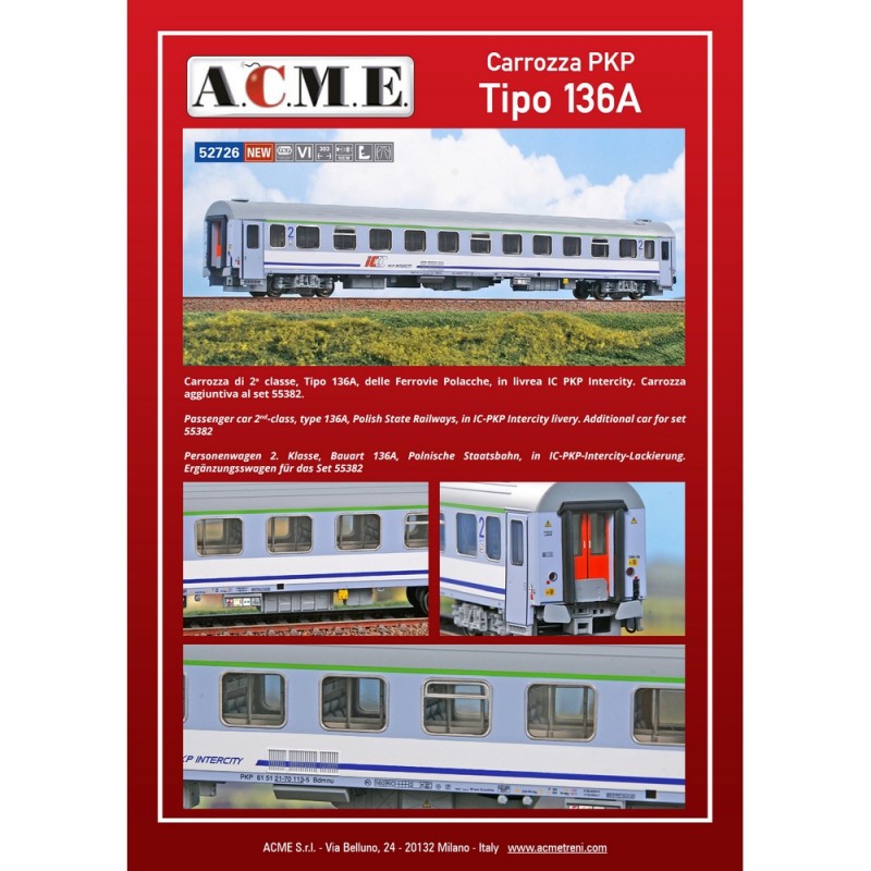 Nowe wagony 4-osiowe osobowe 2 kl. Typ 136A ICCC PKP Intercity ep. VI H0-1:87, ACME 52726 juz w sklepie, plus inne modeli PKP ICCC od ACME 90306 (PKP ICCC) i zestaw 55382 (PKP ICCC-CD).